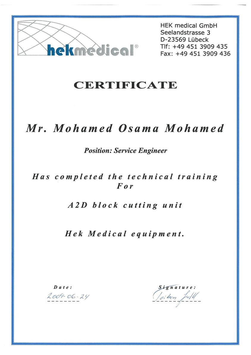 Technical Training Certificate — A2D Block Cutting Unit