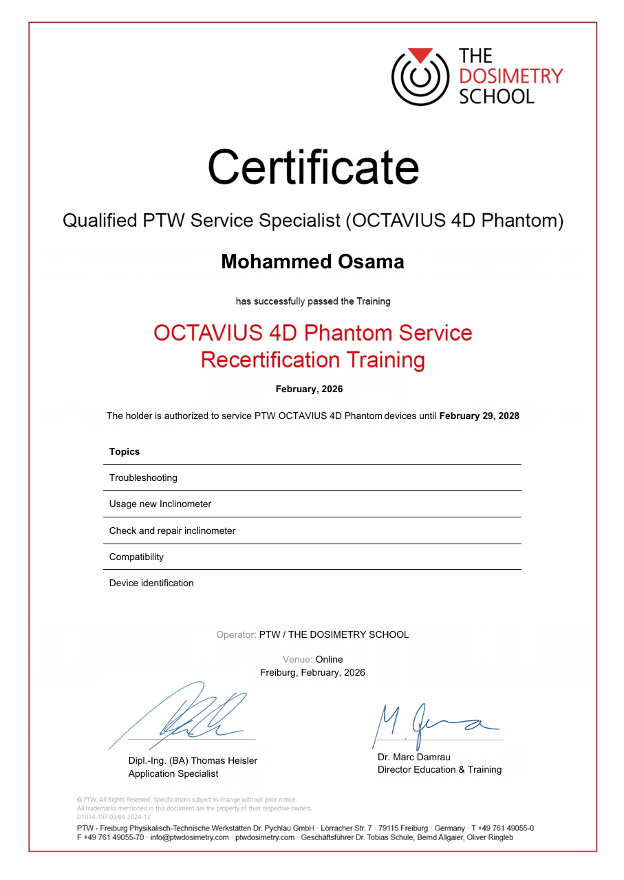 OCTAVIUS 4D Phantom Service Recertification Training