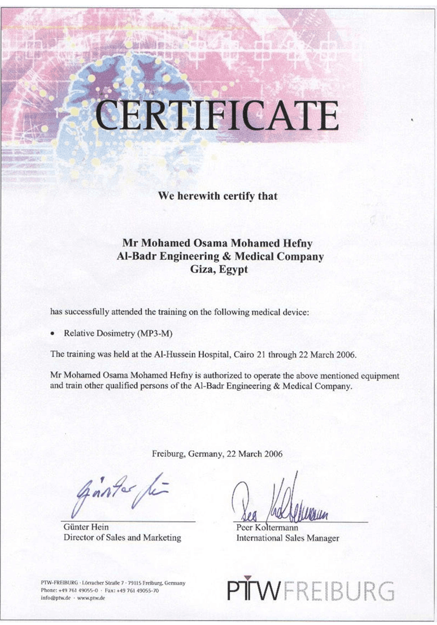 PTW Certificate — Relative Dosimetry (MP3-M)
