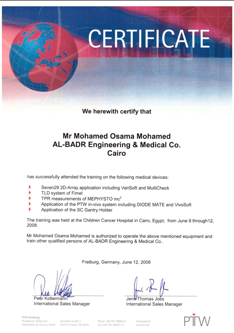 PTW Certificate — Seven29 2D-Array, TLD, TPR & In-Vivo Systems